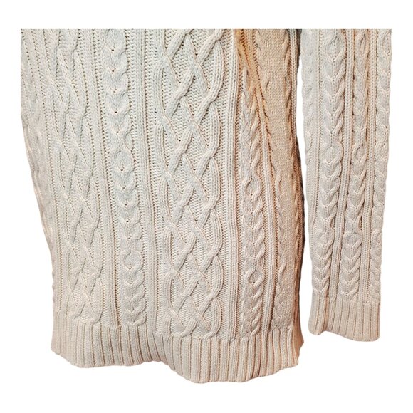 JEANNE PIERRE SZ M Women's 100% Cotton Deep V-Neck Cable-Knit Sweater Cream - Picture 5 of 7